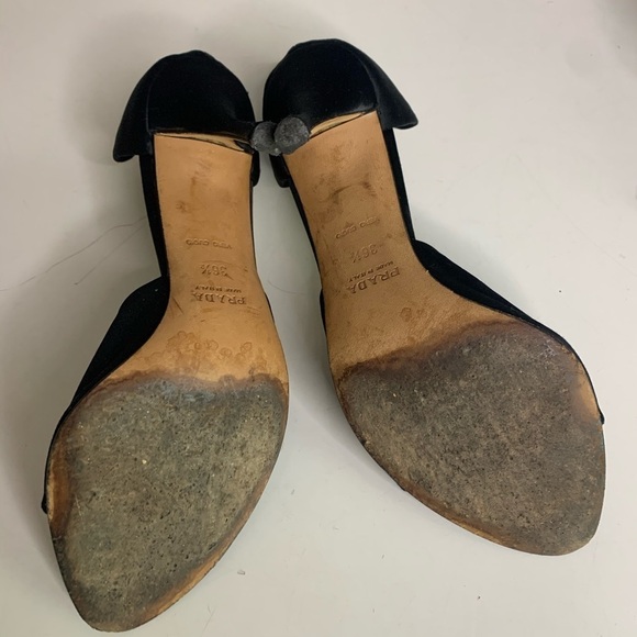 Vintage PRADA Italy black satin belt knot open toe Stiletto heels shoe 6.5 size - Picture 8 of 14